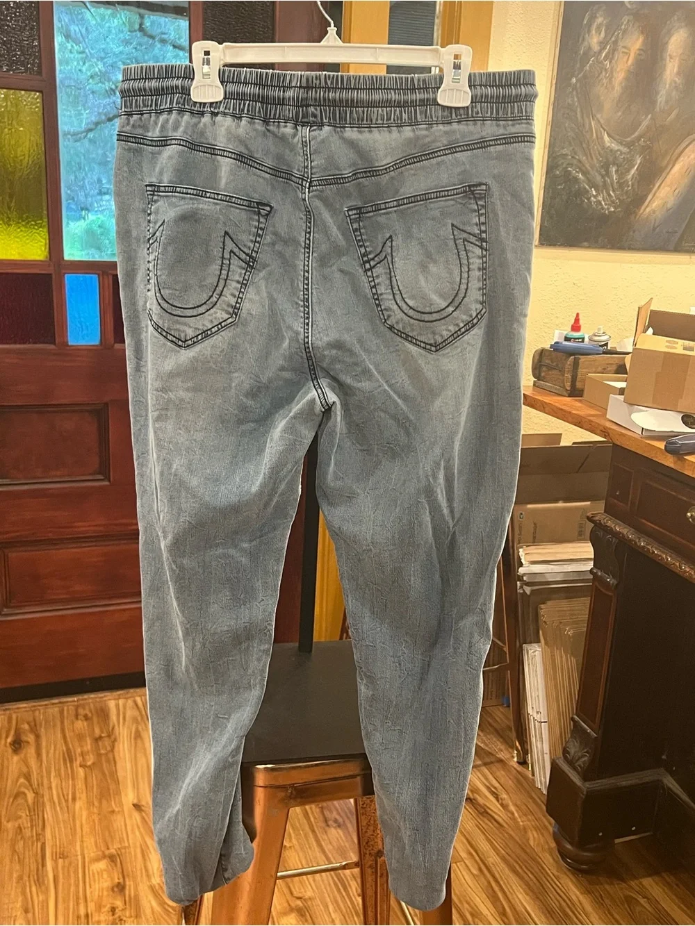 True Religion Two-Tone Light Gray and Black Relaxed Jogger Jeans